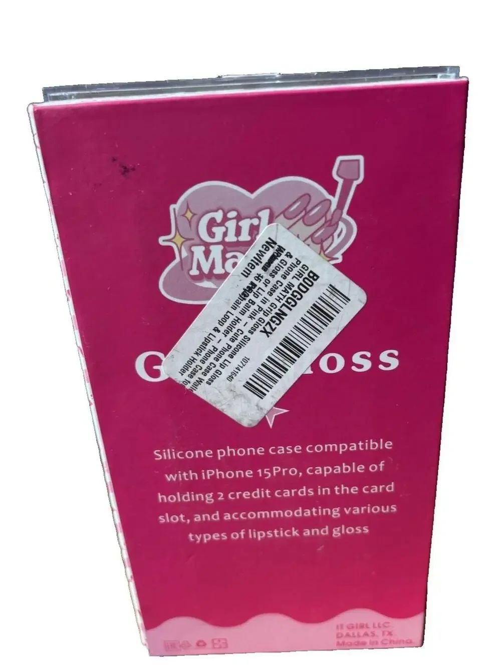 GIRL MATH Grip Gloss Phone Case iPhone 15 Pro Pink Silicone Lip Gloss Holder NEW
